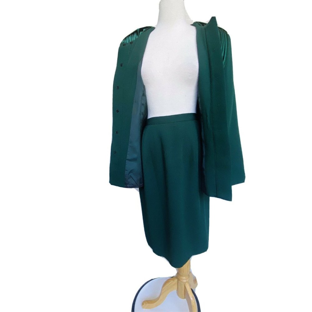 Karen Lawrence by Matthew Vintage Emerald Green Two-Piece Skirt Suit Bib Collar - Picture 7 of 12